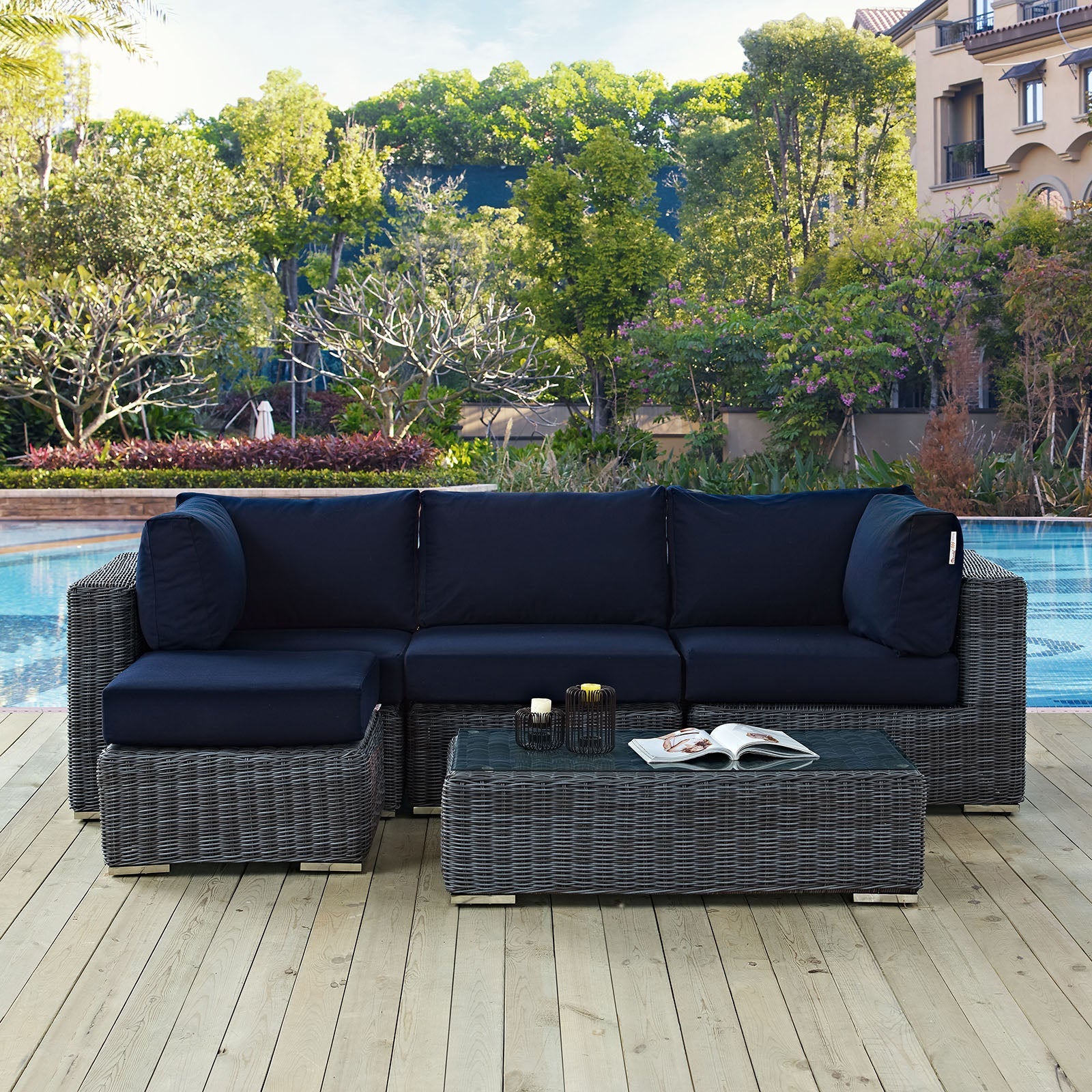 Summon 5 Piece Outdoor Patio Sunbrella¨ Sectional Set by Modway