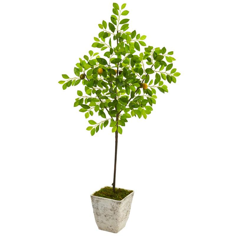 68" Lemon Artificial Tree In Country White Planter 9611 By Nearly Natural
