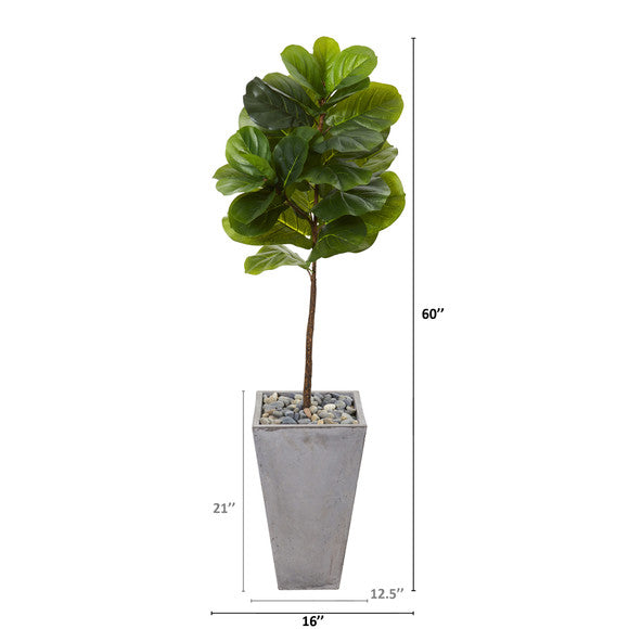 5' Fiddle Leaf Artificial Tree in Cement Planter (Real Touch)