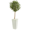 56" Olive Artificial Tree In White Tower Planter 9226 By Nearly Natural
