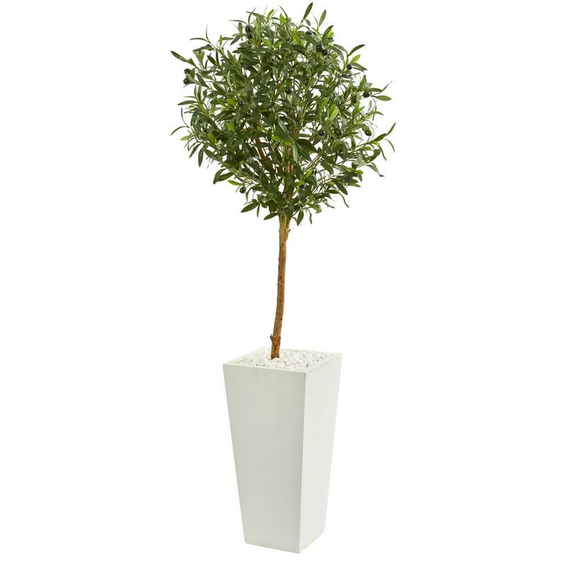 56" Olive Artificial Tree In White Tower Planter 9226 By Nearly Natural