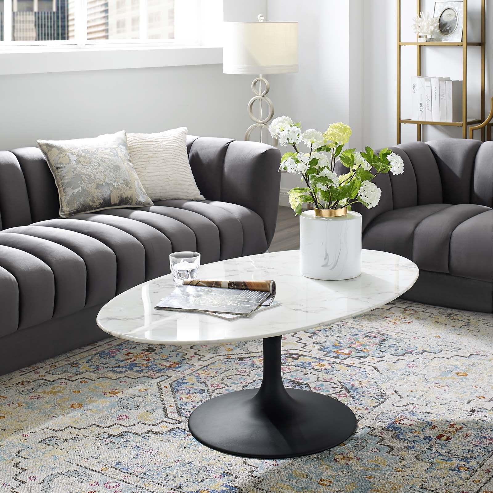 Lippa 48" Oval Faux Marble Coffee Table by Modway