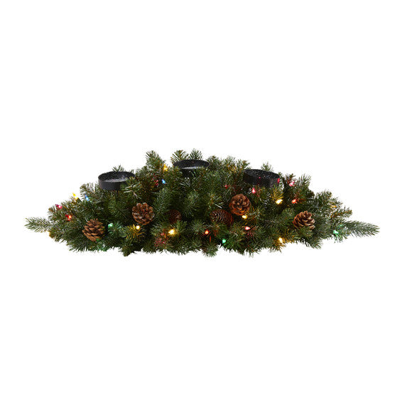 30" Flocked and Glittered Artificial Christmas Triple Candelabrum