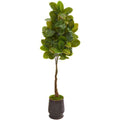 68" Rubber Leaf Artificial Tree in Ribbed Metal Planter (Real Touch)