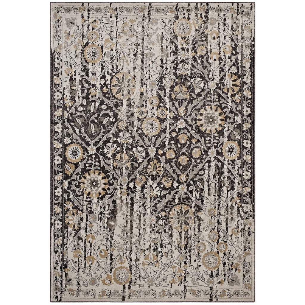 Ganesa Distressed Diamond Floral Lattice 5x8 Area Rug by Modway
