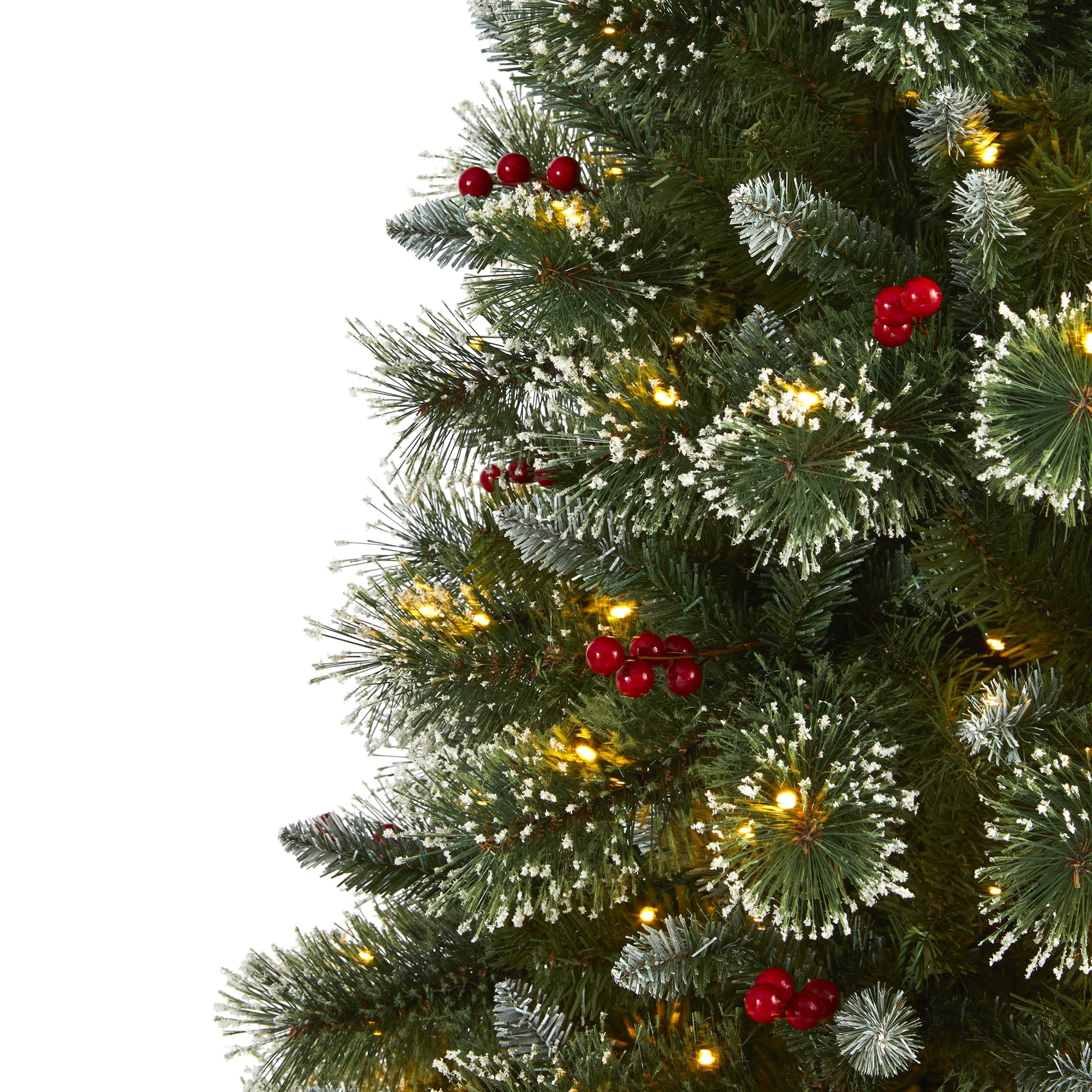 6' Frosted Swiss Pine Artificial Christmas Tree w/ 300 Clear LED Lights & Berrie