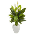 49" Spathiphyllum Artificial Plant In White Planter (Real Touch)