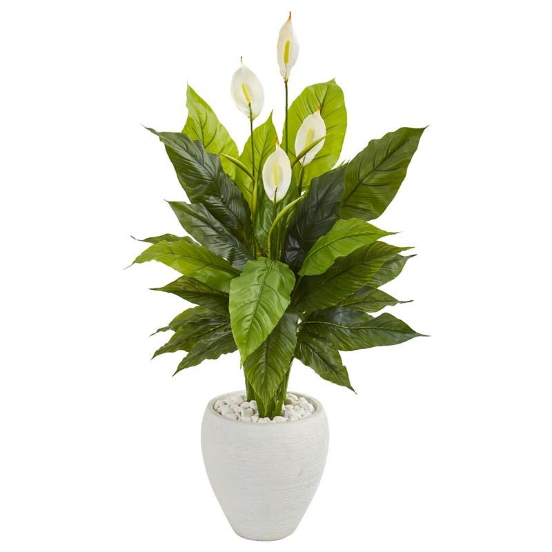 49" Spathiphyllum Artificial Plant In White Planter (Real Touch)