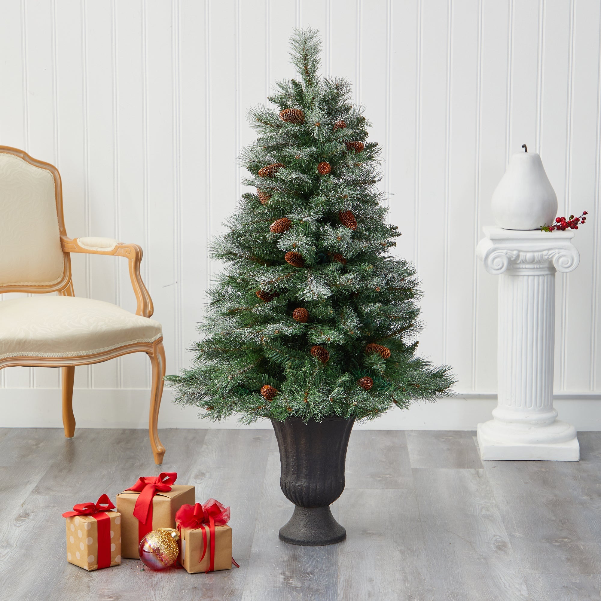 50' Snowed French Alps Mountain Pine Artificial Christmas Tree w/ 237 Bendable