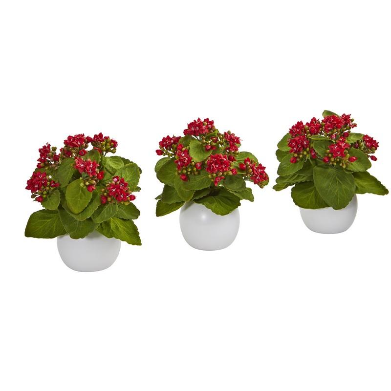 8"  Kalanchoe Artificial Plant in White Vase (Set of 3)