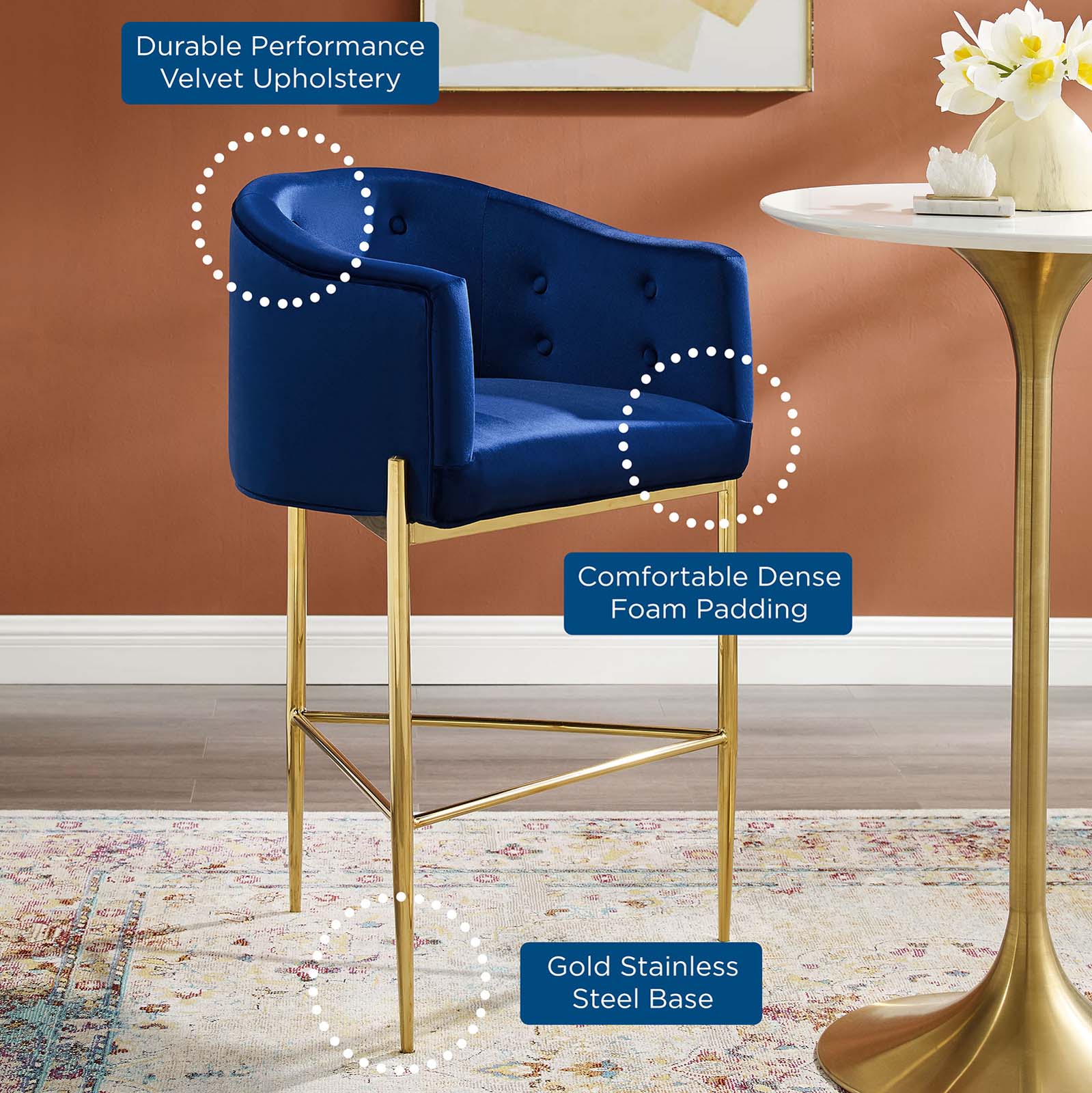 Savour Tufted Performance Velvet Bar Stool by Modway