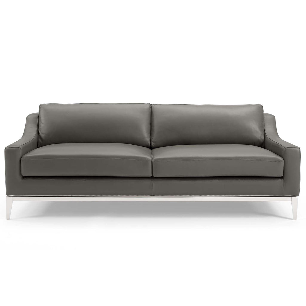 Harness 83.5" Stainless Steel Base Leather Sofa by Modway