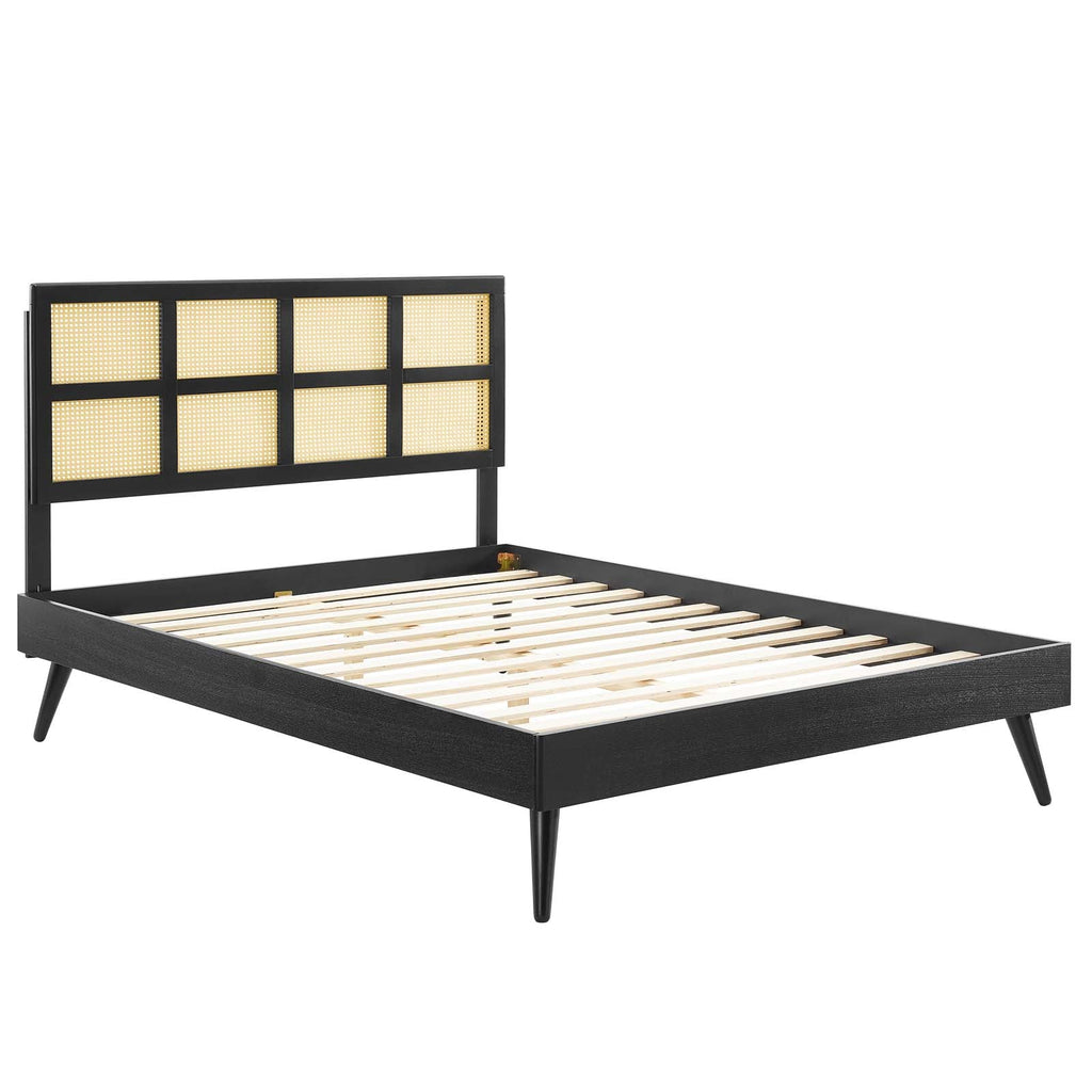 Sidney Cane and Wood Queen Platform Bed With Splayed Legs by Modway
