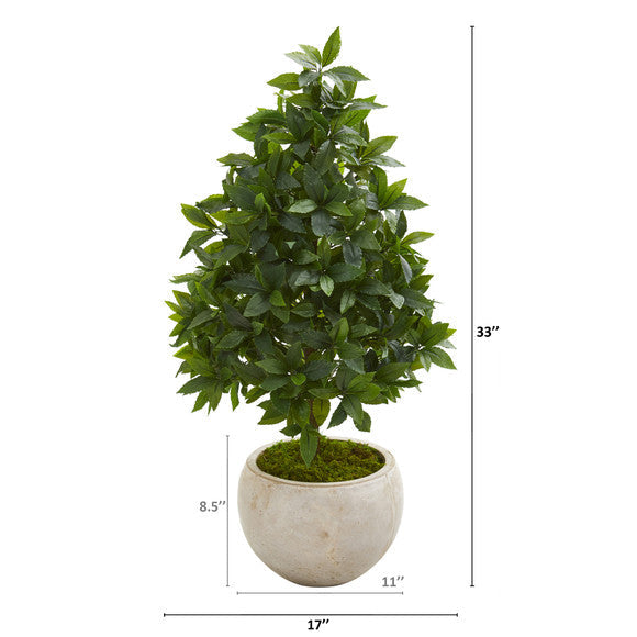 33" Sweet Bay Cone Topiary Artificial Tree in Sand Colored Planter