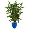 5' Fishtail Palm Artificial Tree in Glazed Blue Planter