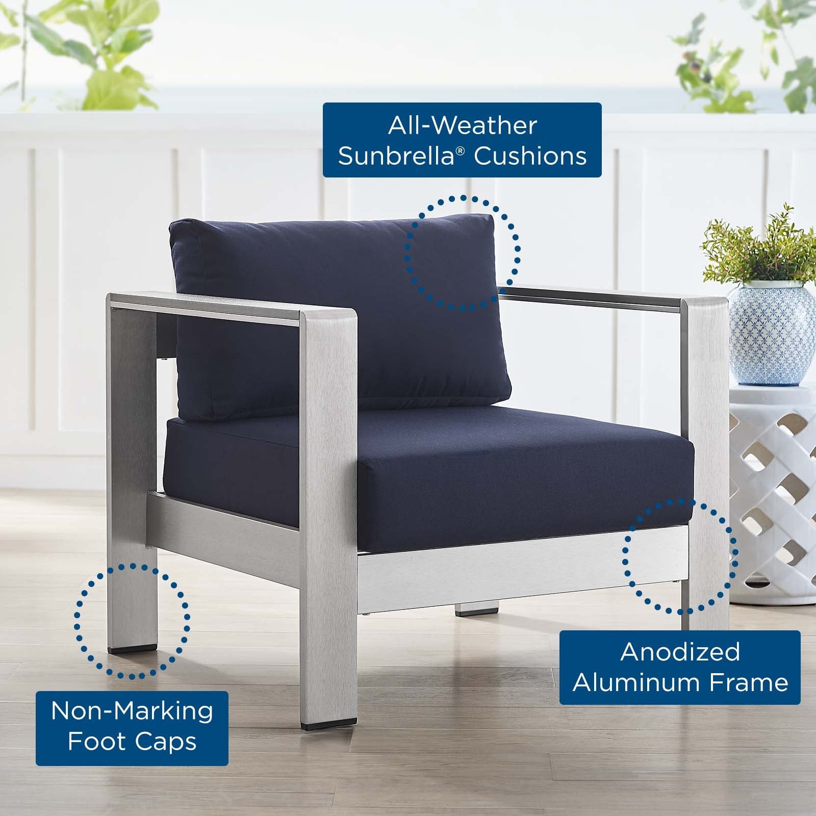 Shore Sunbrella¨ Fabric Aluminum Outdoor Patio Armchair by Modway