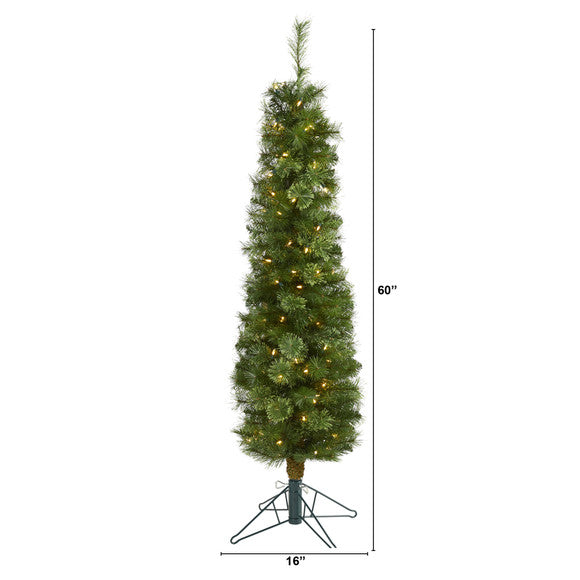 5' Green Pencil Artificial Christmas Tree with 100 Clear LED Lights