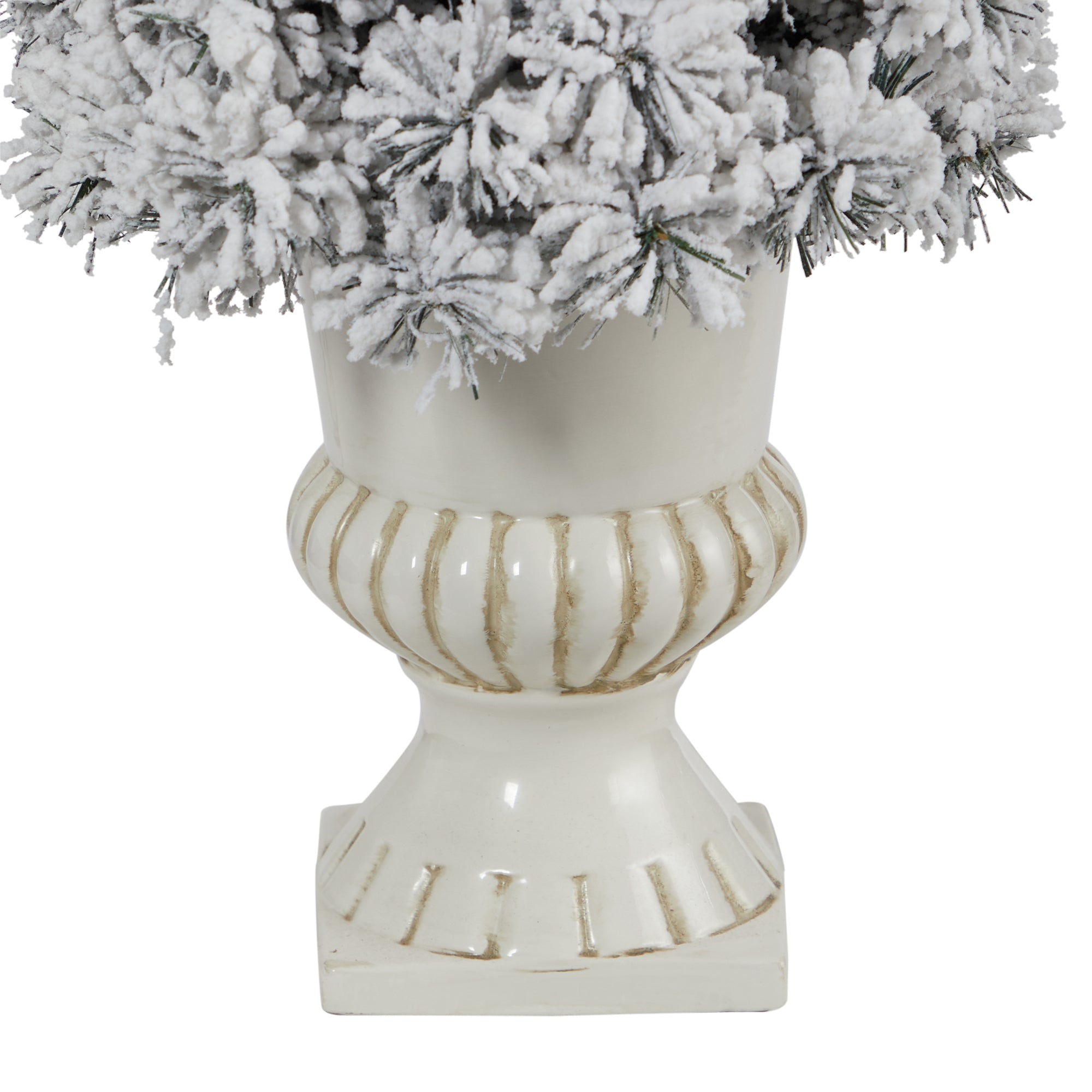 28' Flocked Artificial Christmas Tree with 30 Clear LED Lights in White Urn