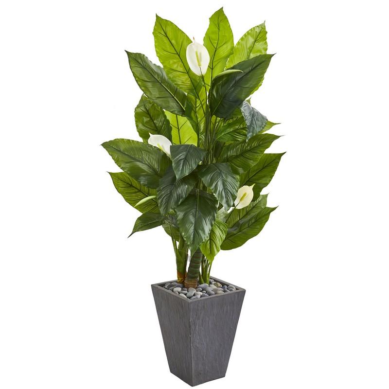 63"  Spathyfillum Artificial Plant in Slate Planter (Real Touch)