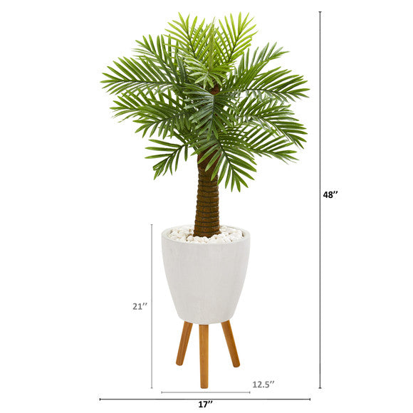 48" Robellini Palm Artificial Tree in White Planter with Stand