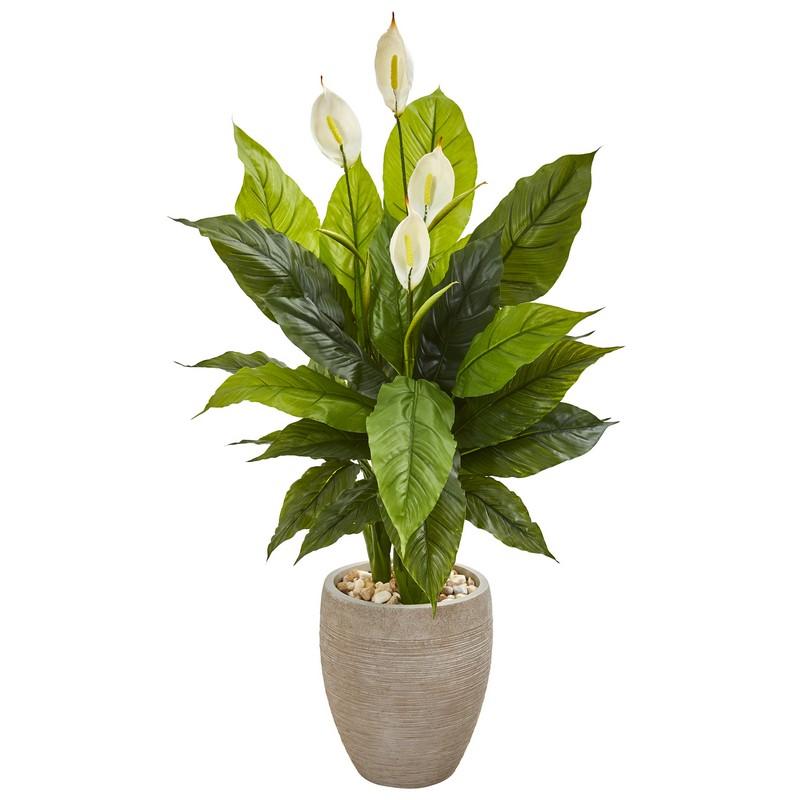47"  Spathiphyllum Artificial Plant in Sand Colored Planter (Real Touch)