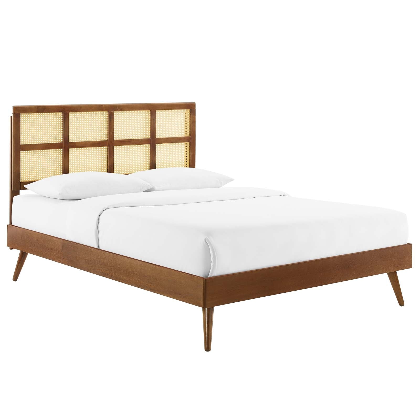 Sidney Cane and Wood Queen Platform Bed With Splayed Legs by Modway