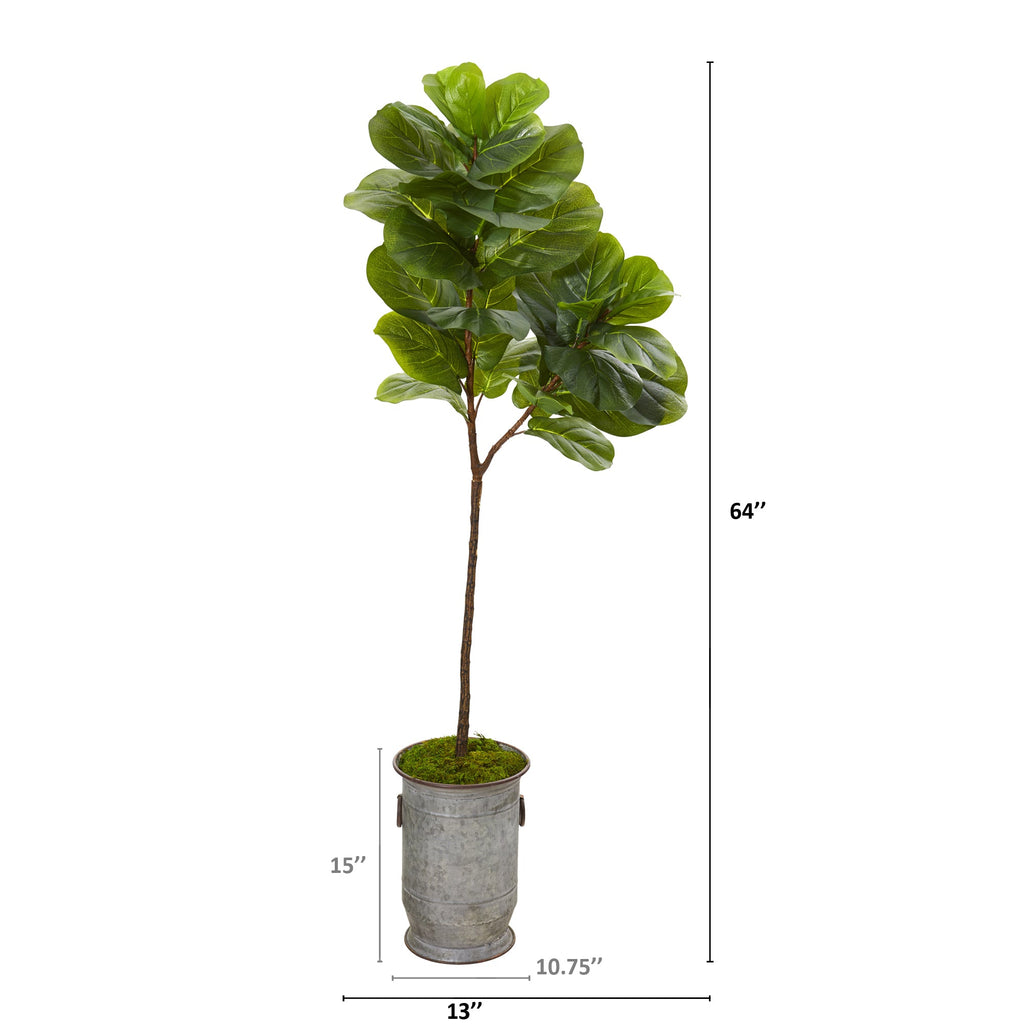 64" Fiddle Leaf Artificial Tree in Vintage Metal Planter