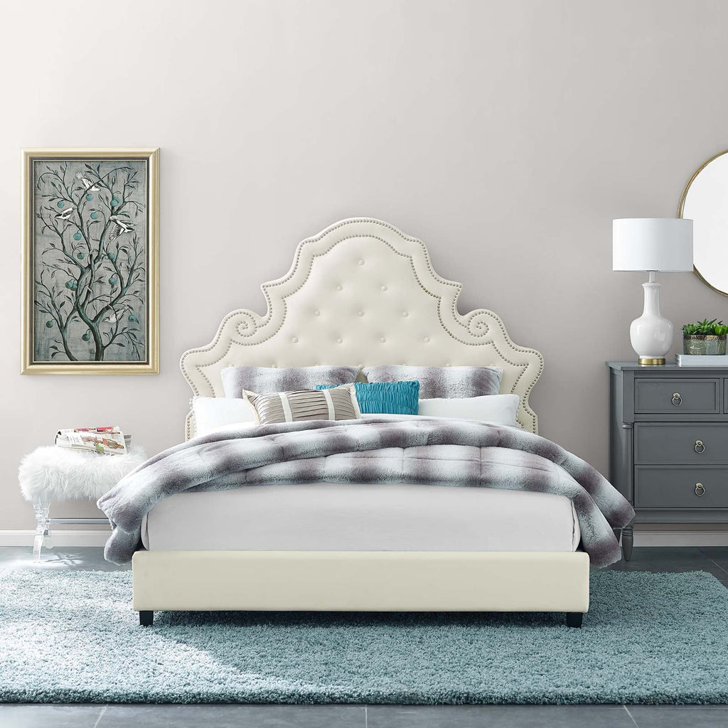 Valentina Tufted Nailhead Performance Velvet Queen Platform Bed by Modway