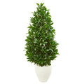 4.5' Bay Leaf Cone Topiary Artificial Tree UV Resistant in White Planter