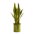 2' Sansevieria Artificial Plant in Metal Green Planter