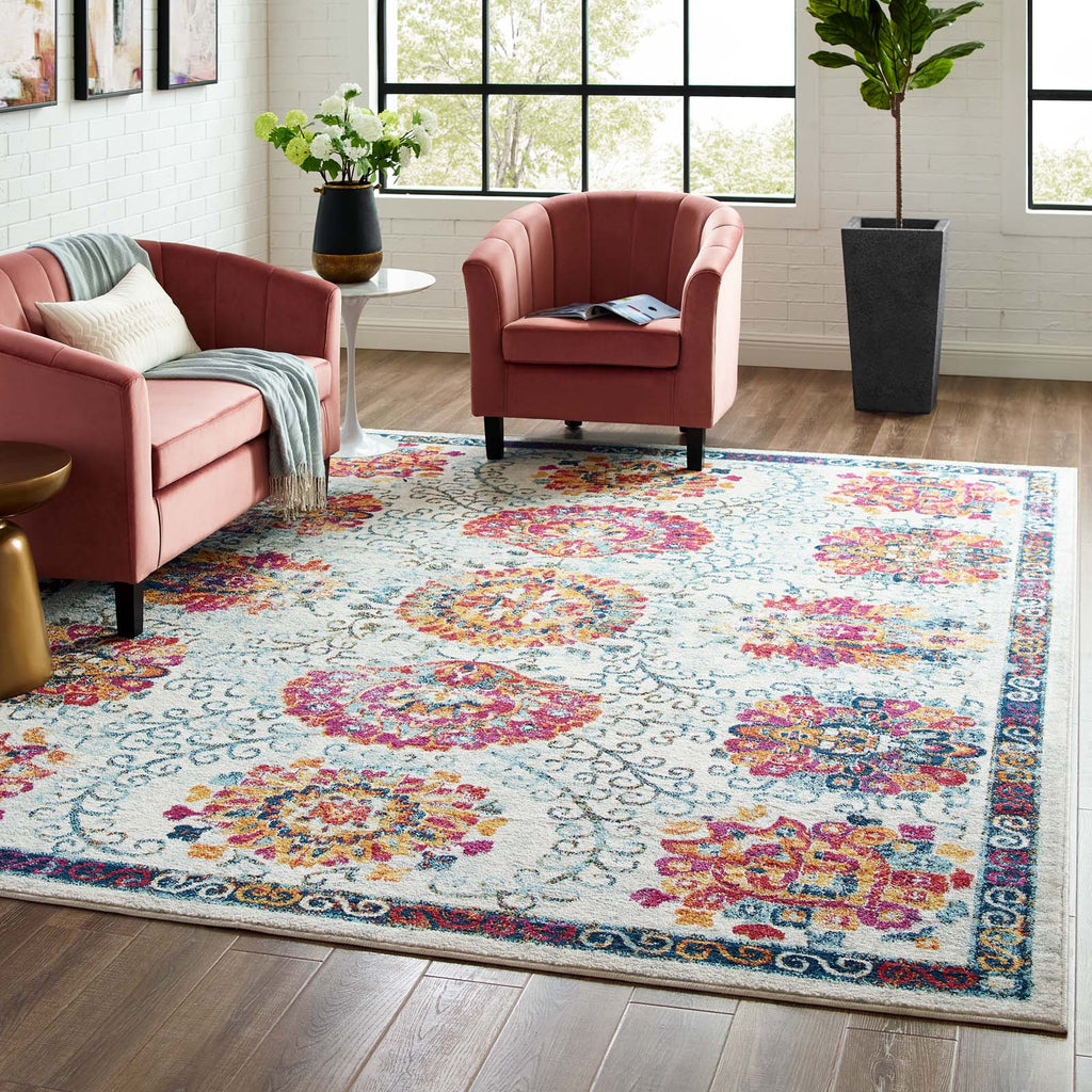 Entourage Kensie Distressed Floral Moroccan Trellis 8x10 Area Rug by Modway