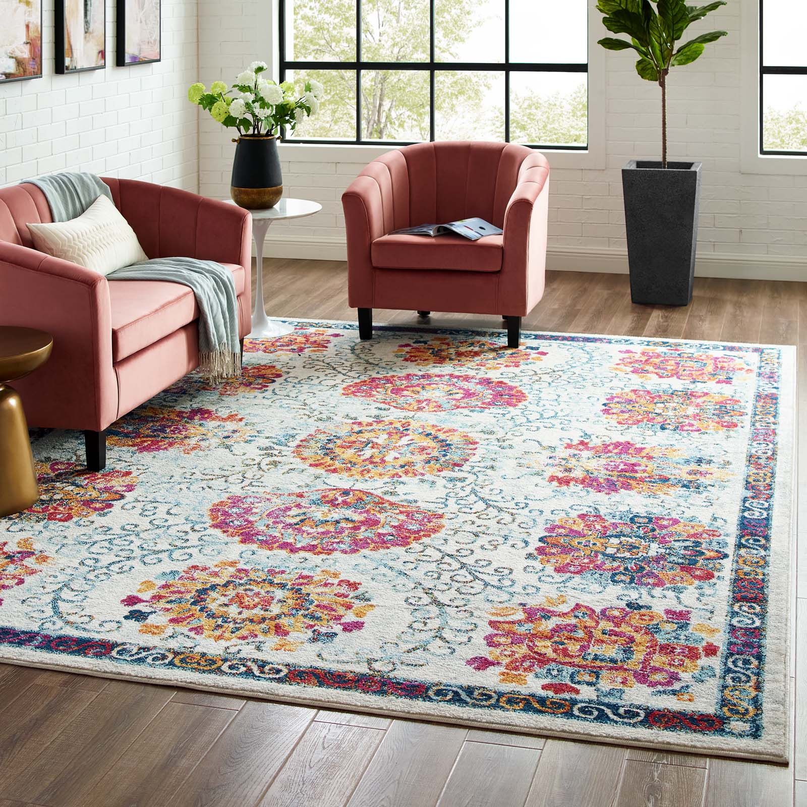 Entourage Kensie Distressed Floral Moroccan Trellis 8x10 Area Rug by Modway