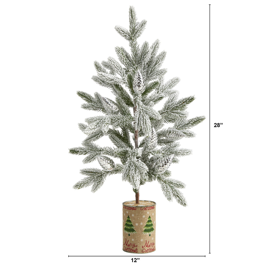 28" Flocked Christmas Artificial Tree in Decorative Planter