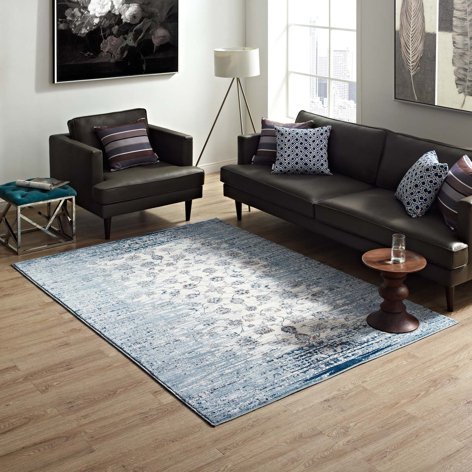 Chiara Distressed Floral Lattice Contemporary 5x8 Area Rug by Modway