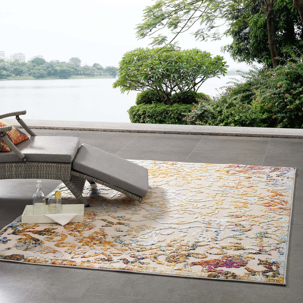 Reflect Primrose Ornate Floral Lattice 5x8 Indoor/Outdoor Area Rug by Modway