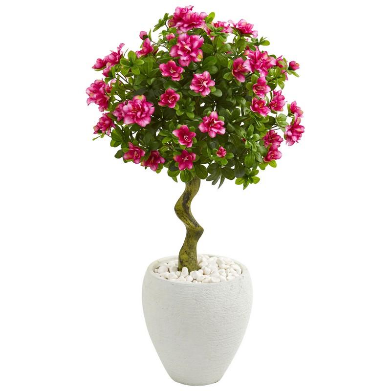 39' Azalea Artificial Topiary Tree in White Planter