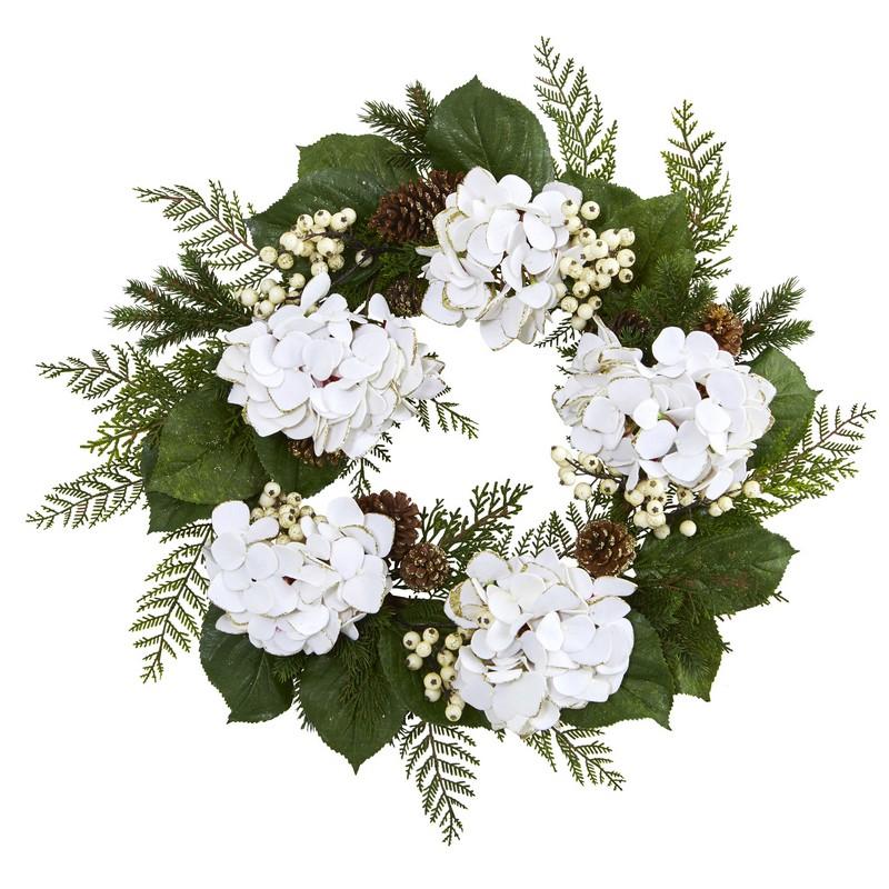 24" Gold Trimmed Hydrangea and Berry Wreath