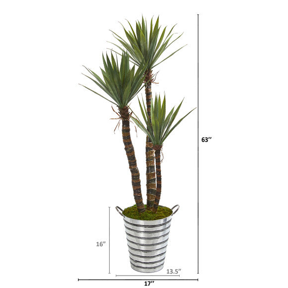 63" Yucca Artificial Tree in Tin Bucket