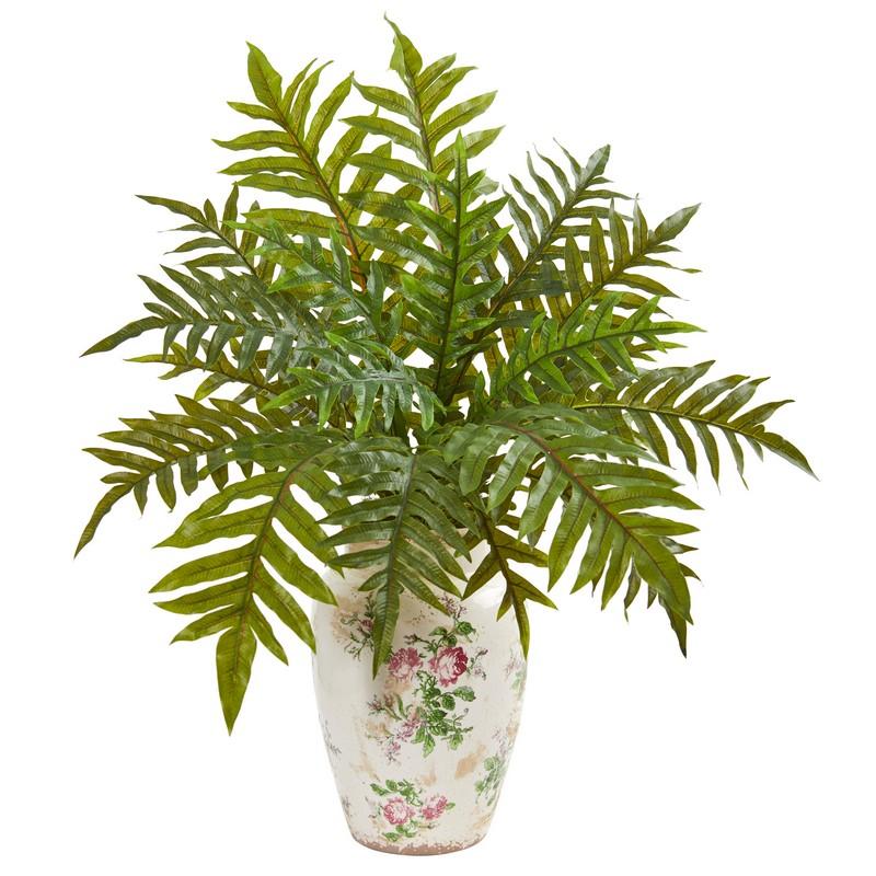 25"  Hares Foot Fern Artificial Plant in Decorative Vase (Real Touch)