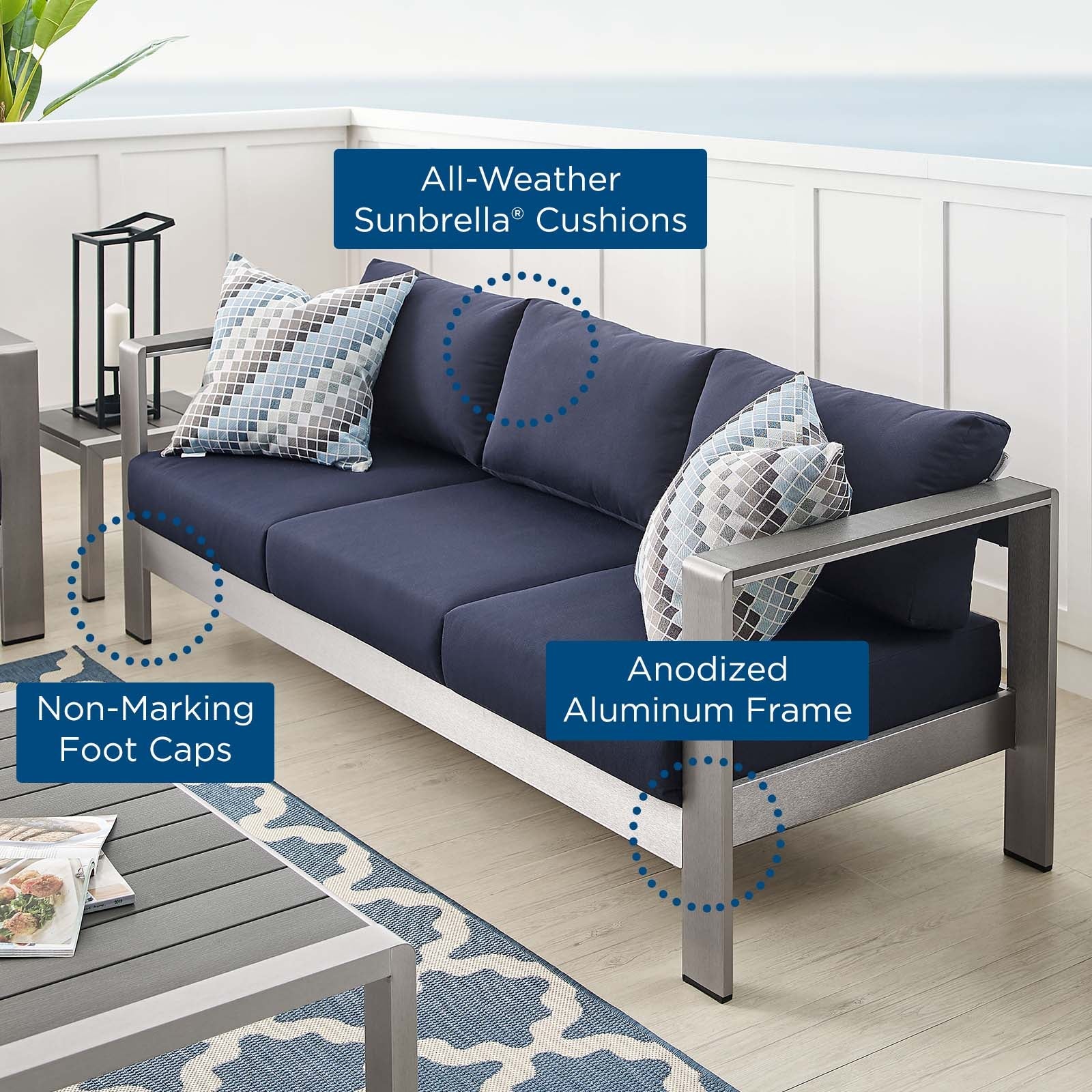 Shore Sunbrella¨ Fabric Aluminum Outdoor Patio Sofa by Modway