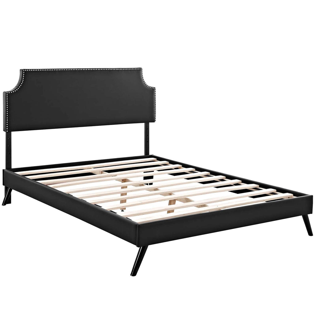 Corene Queen Vinyl Platform Bed with Round Splayed
