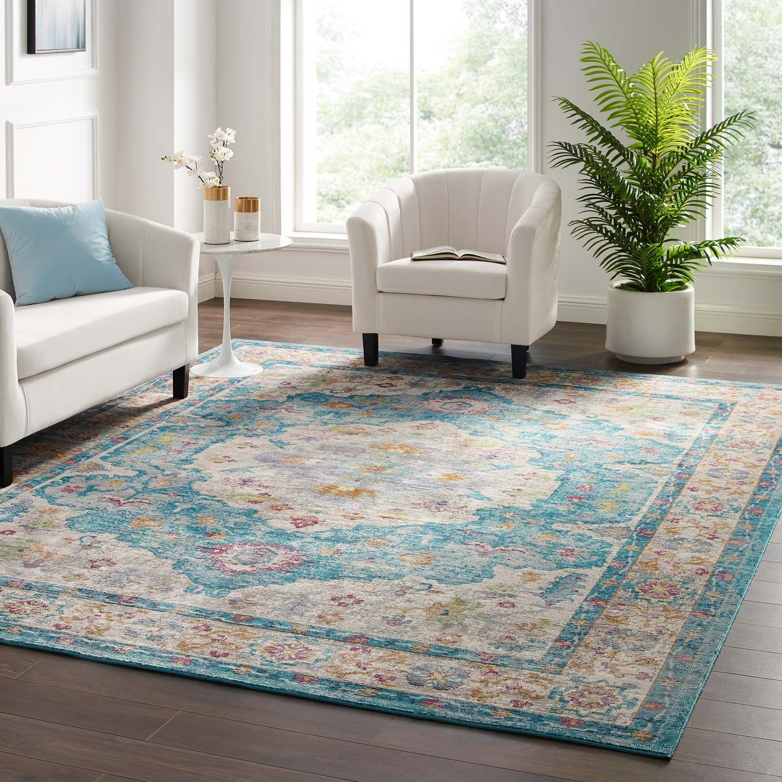 Success Anisah Distressed Floral Vintage Medallion 8x10 Area Rug by Modway