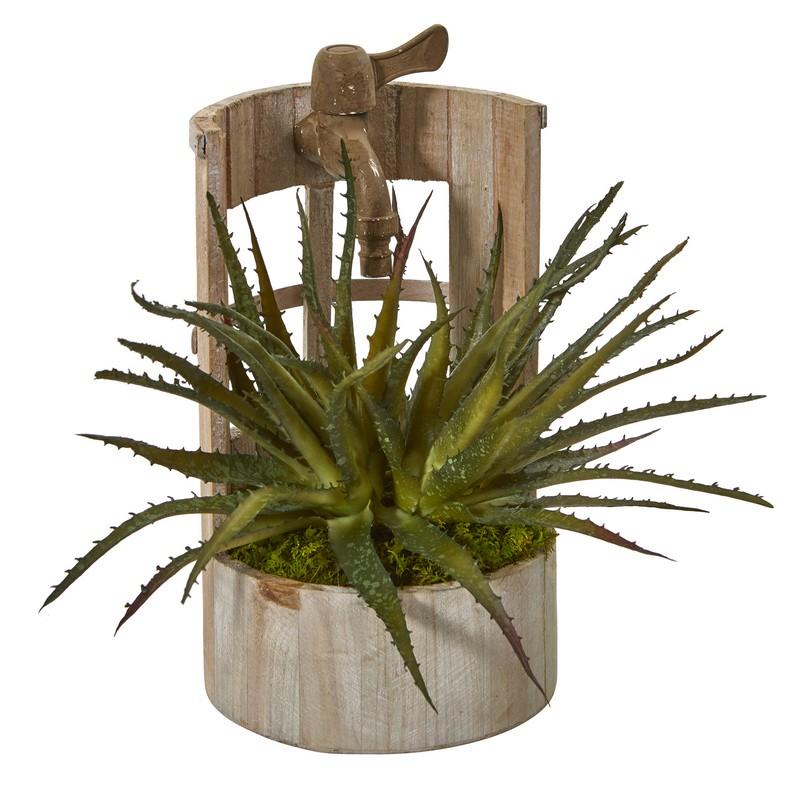 12"  Aloe Artificial Plant in Faucet Planter