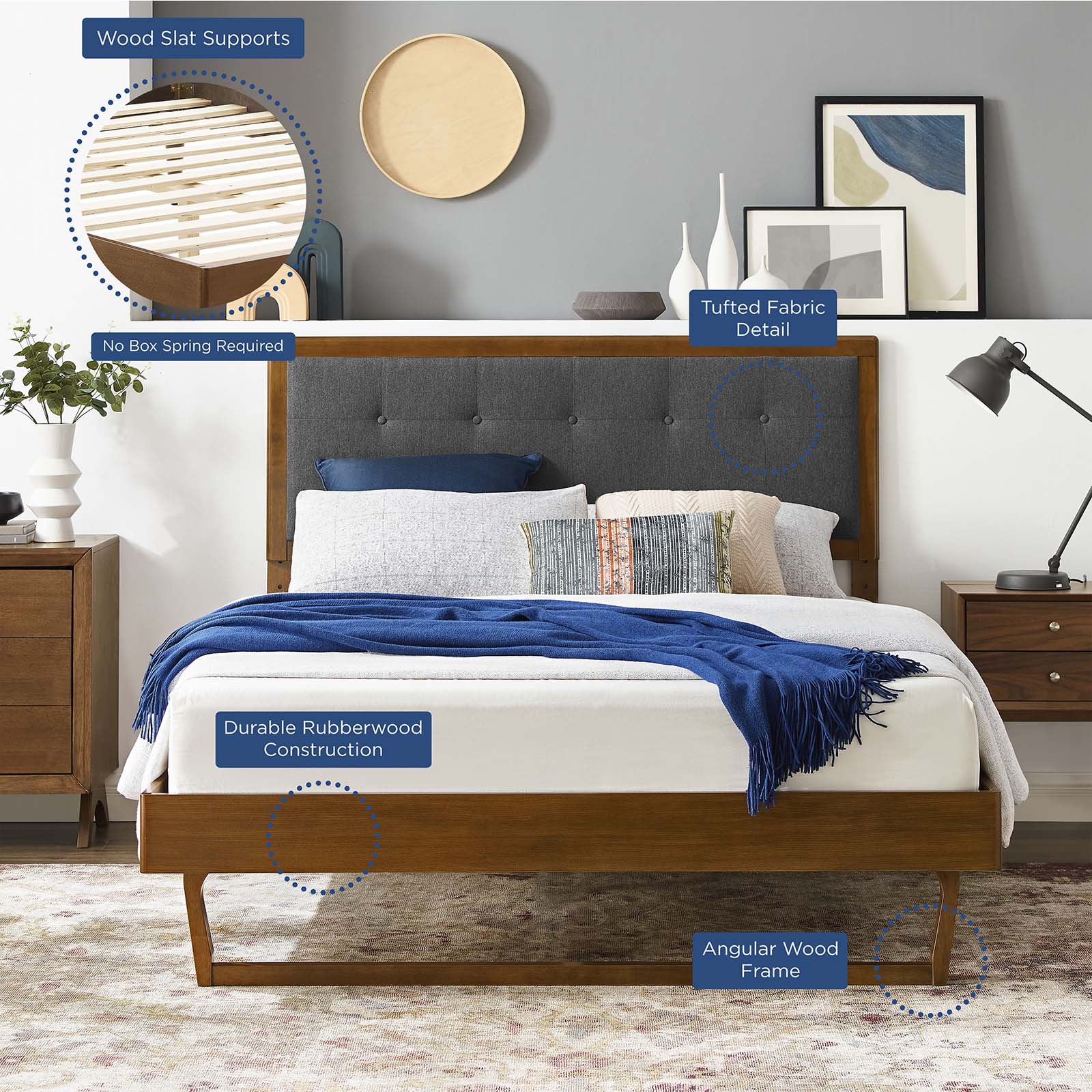 Willow Wood King Platform Bed With Angular Frame by Modway