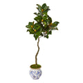 57"  Magnolia Artificial Tree in Vintage Floral Planter