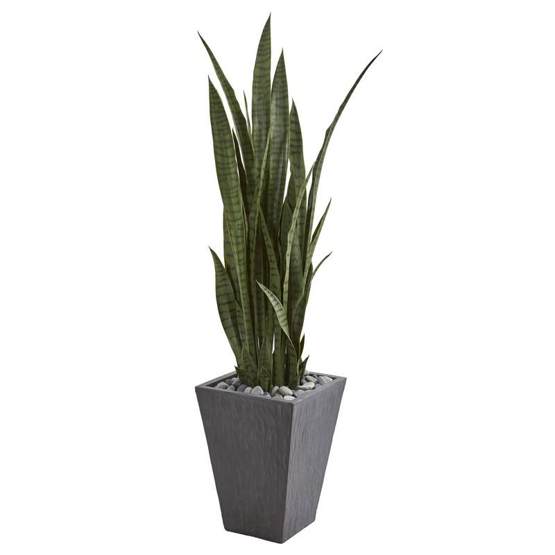 57"  Sansevieria Artificial Plant in Slate Planter