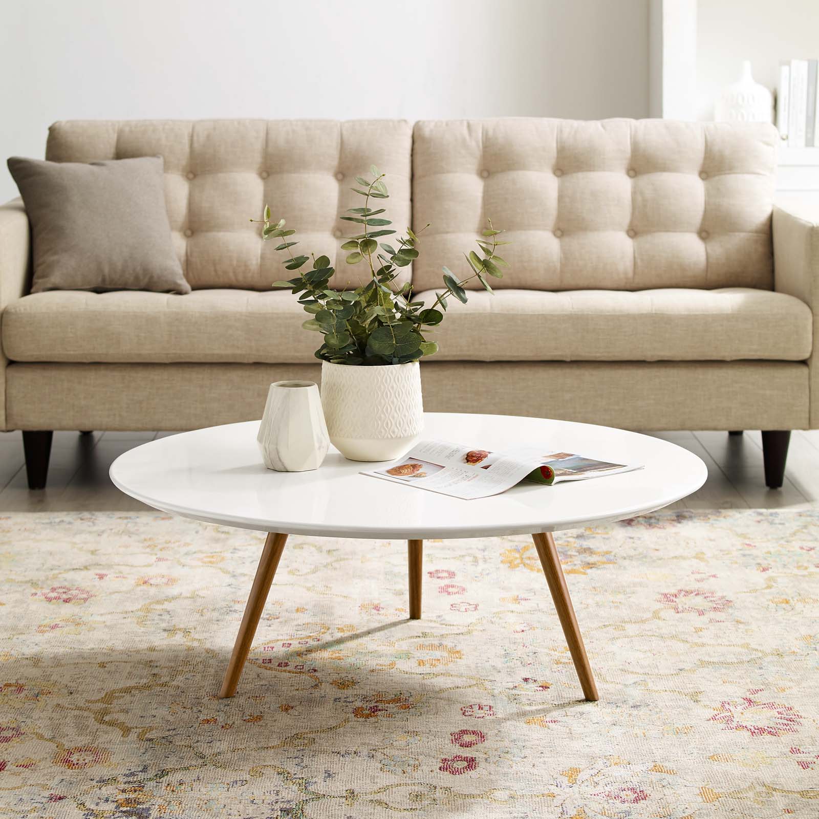 Lippa 40" Round Wood Coffee Table with Tripod Base by Modway