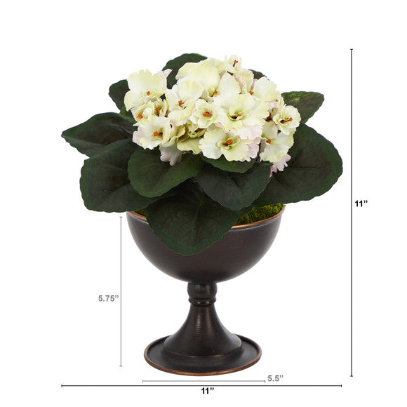 11" African Violet Artificial Plant in Metal Chalice