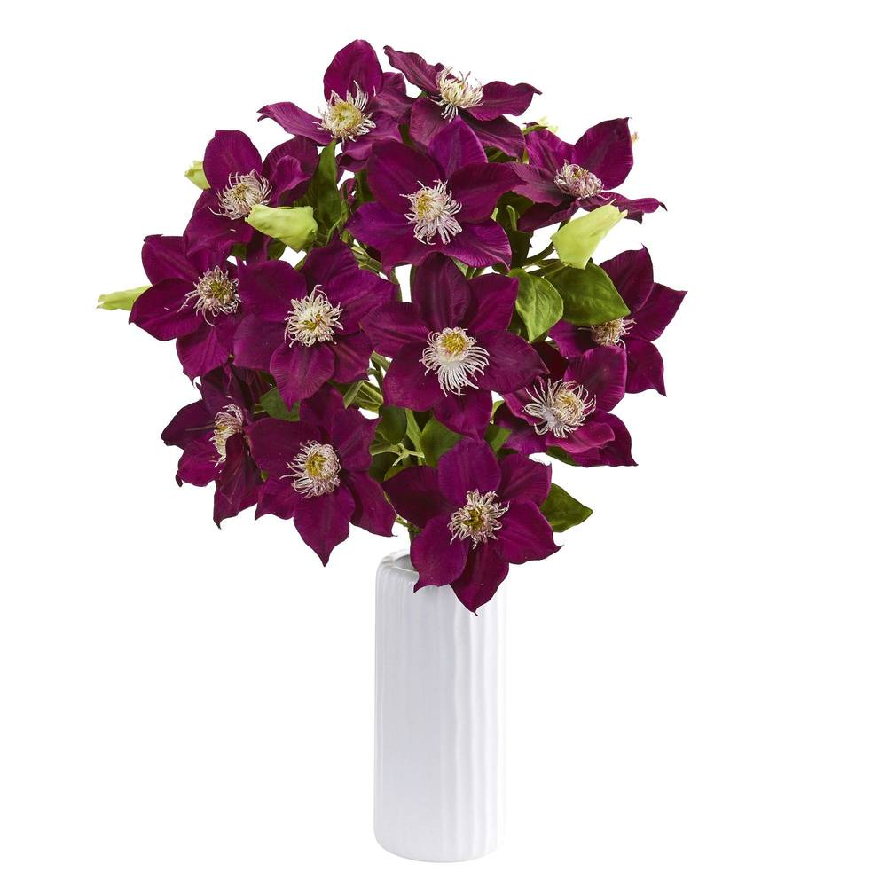 21"  Anemone Artificial Arrangement in White Vase