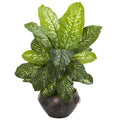 35" Dieffenbachia Artificial Plant In Metal Bowl (Real Touch)